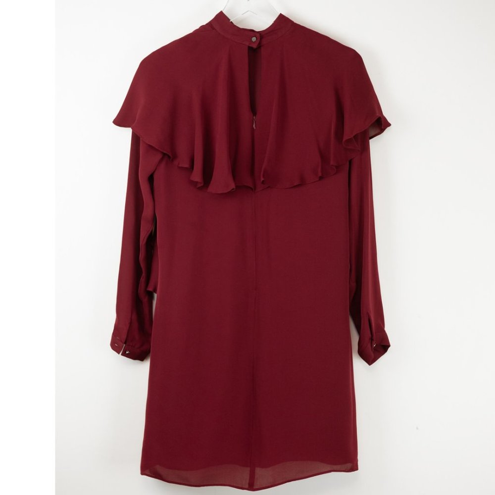 Nicole Miller Artelier Shift Dress Mini Long Sleeve 100% Silk Wine Small New - Picture 3 of 8